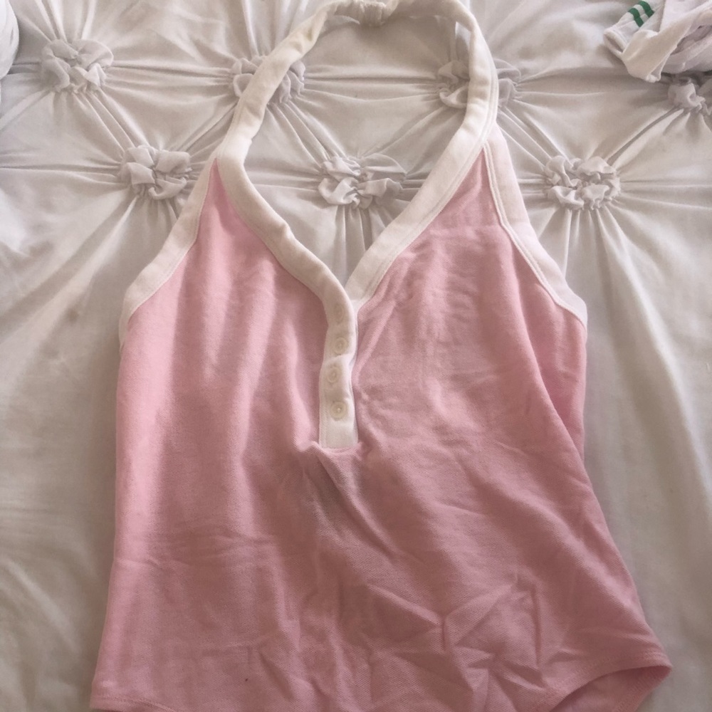 Pink and white knit bodysuit